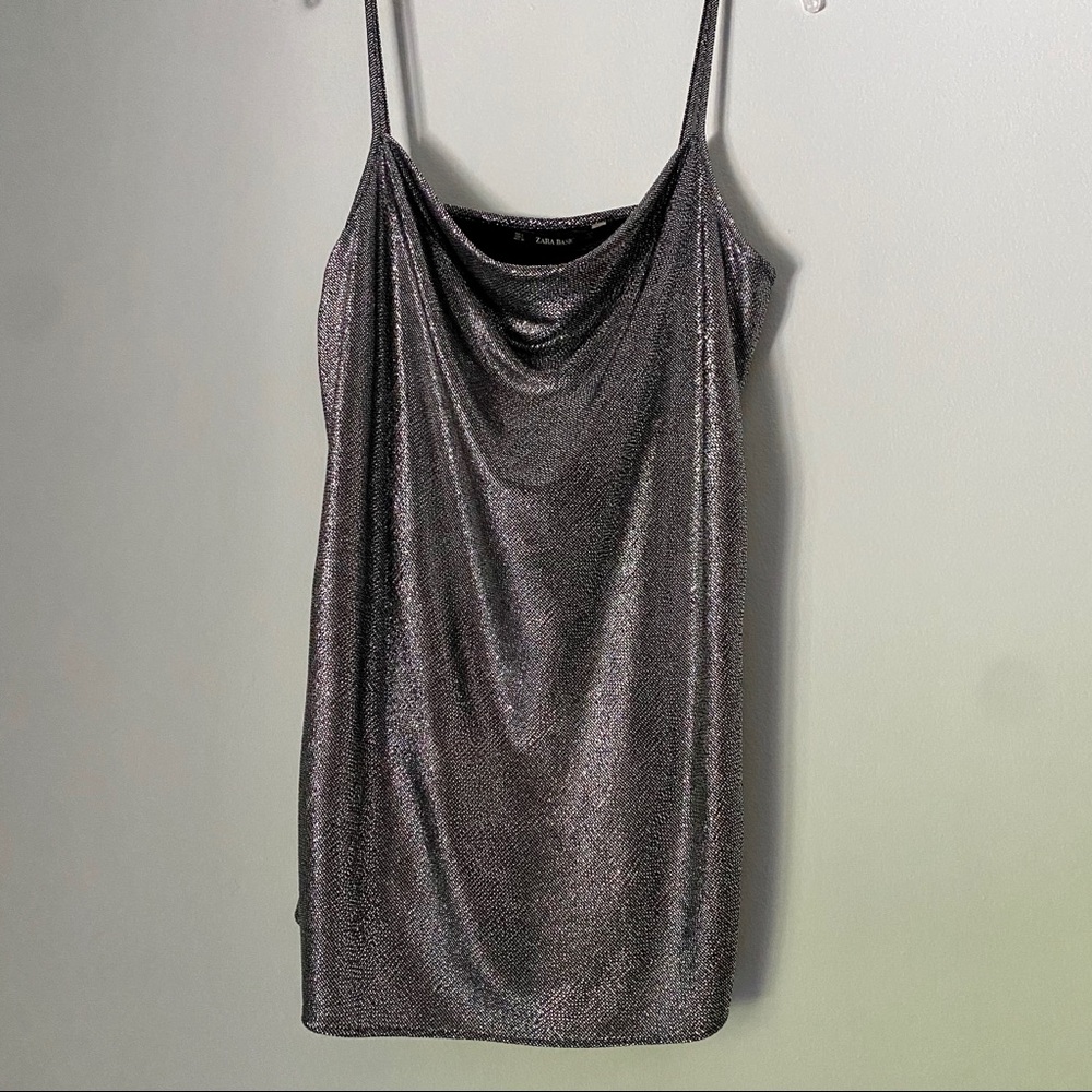 Zara Silver Metallic Spaghetti Strap Dress - L